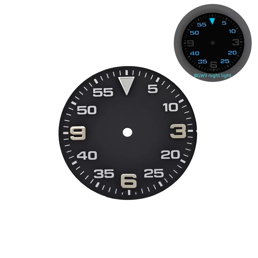 28.5mm Black Dial Gold 3 6 9 BGW9 Lume Fit Auto Movement Mod