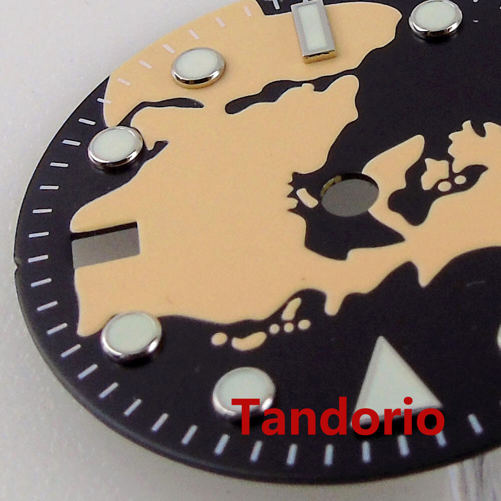 Bliger 29mm Map Pattern Watch Dial Fit NH34A NH34 GMT Auto Movement Date Lume