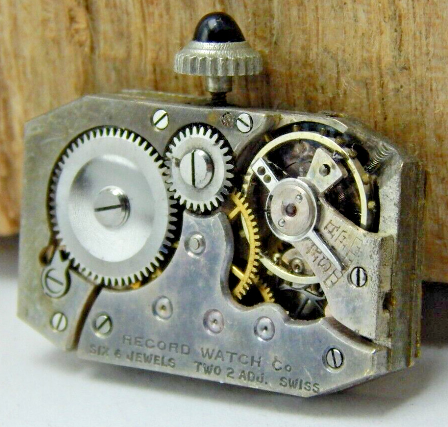 Vintage Record watch co 6j 2 adjustment art deco wrist watch movement with dial