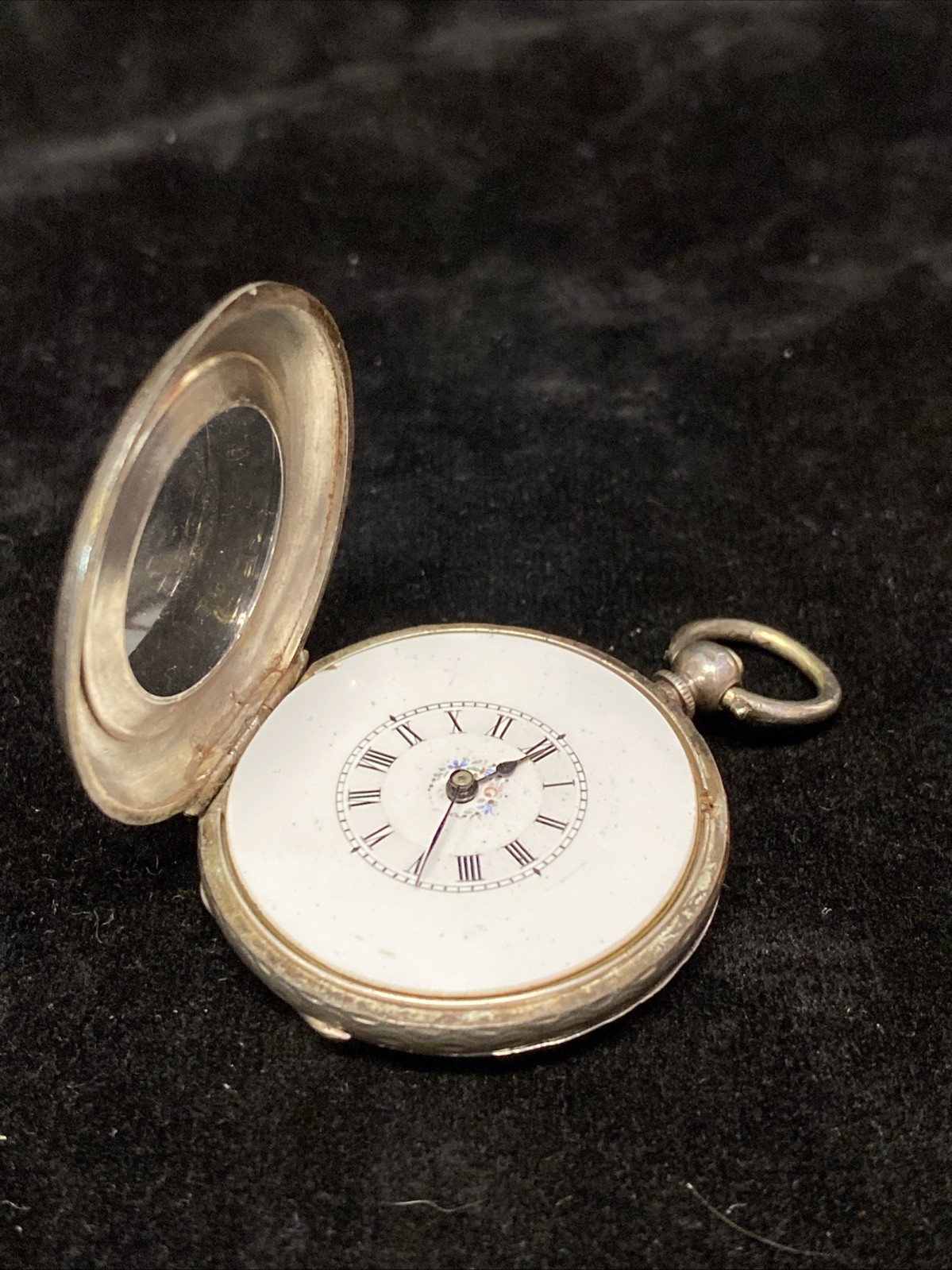 Antique Swiss 800 Silver Hallmarked Case Pocket Watch Porcelain Keys Parts JB10