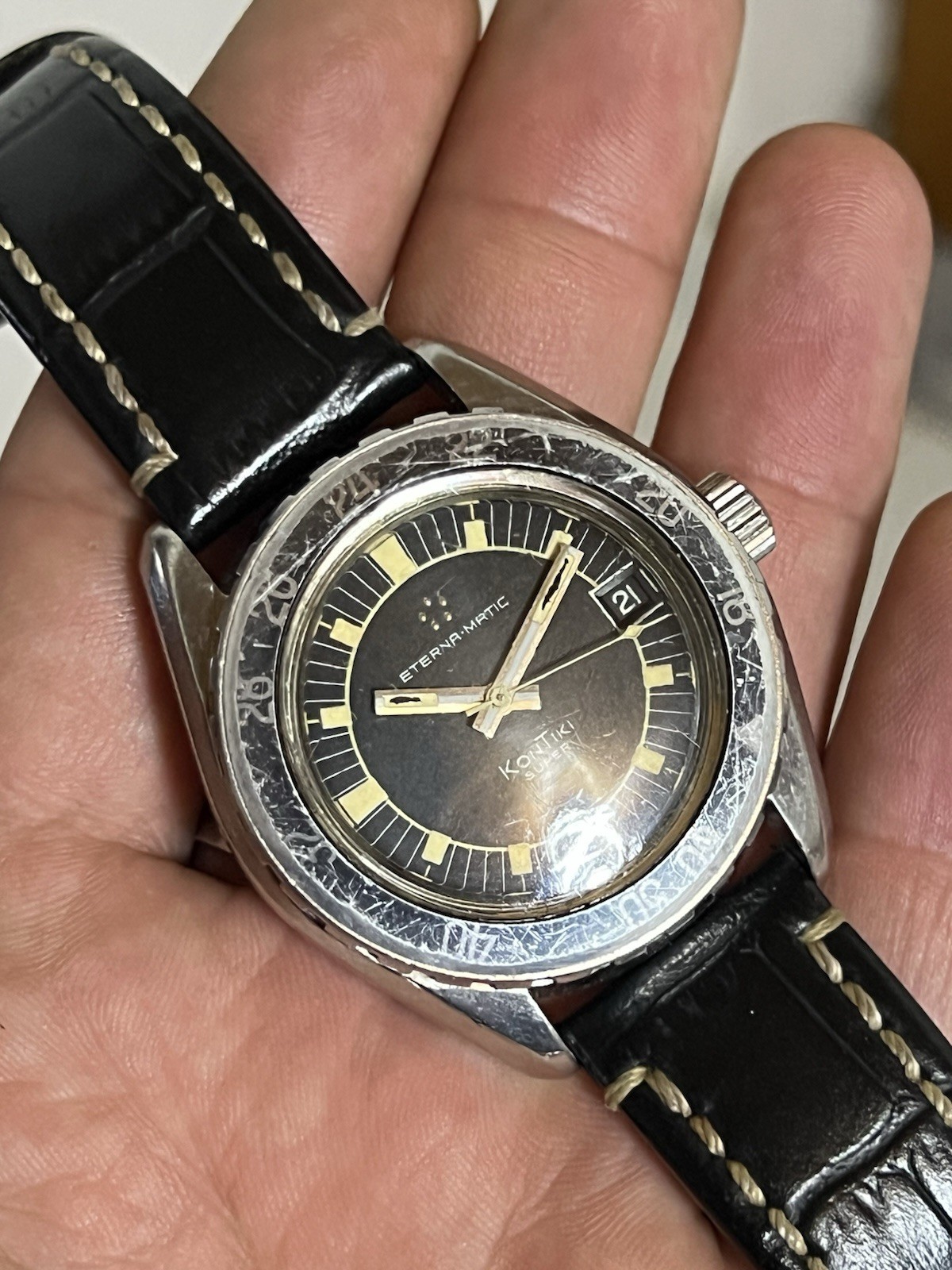 Vintage Eterna Matic Kontiki Super 40 mm Cal.1489K Working Good Read Description