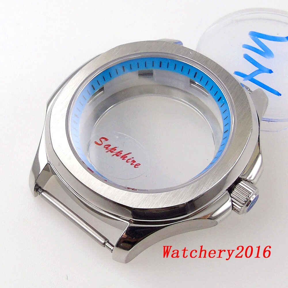 40mm Square Watch Case Glass Back Blue Dial Hand Sapphire Glass fit NH35 NH36