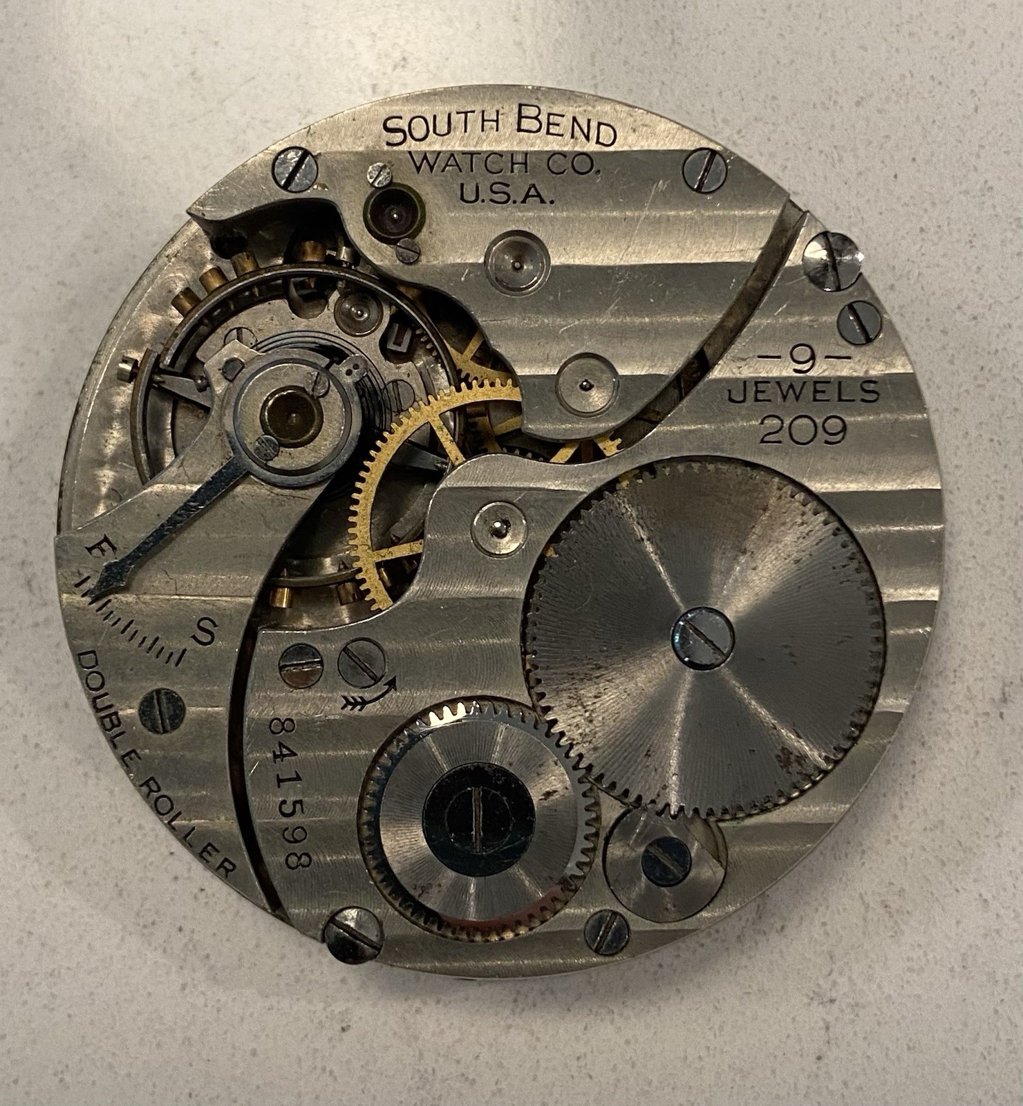 Vintage 1918 South Bend Pocket Watch Movement Grade 209 16s 9J For Parts/Repair