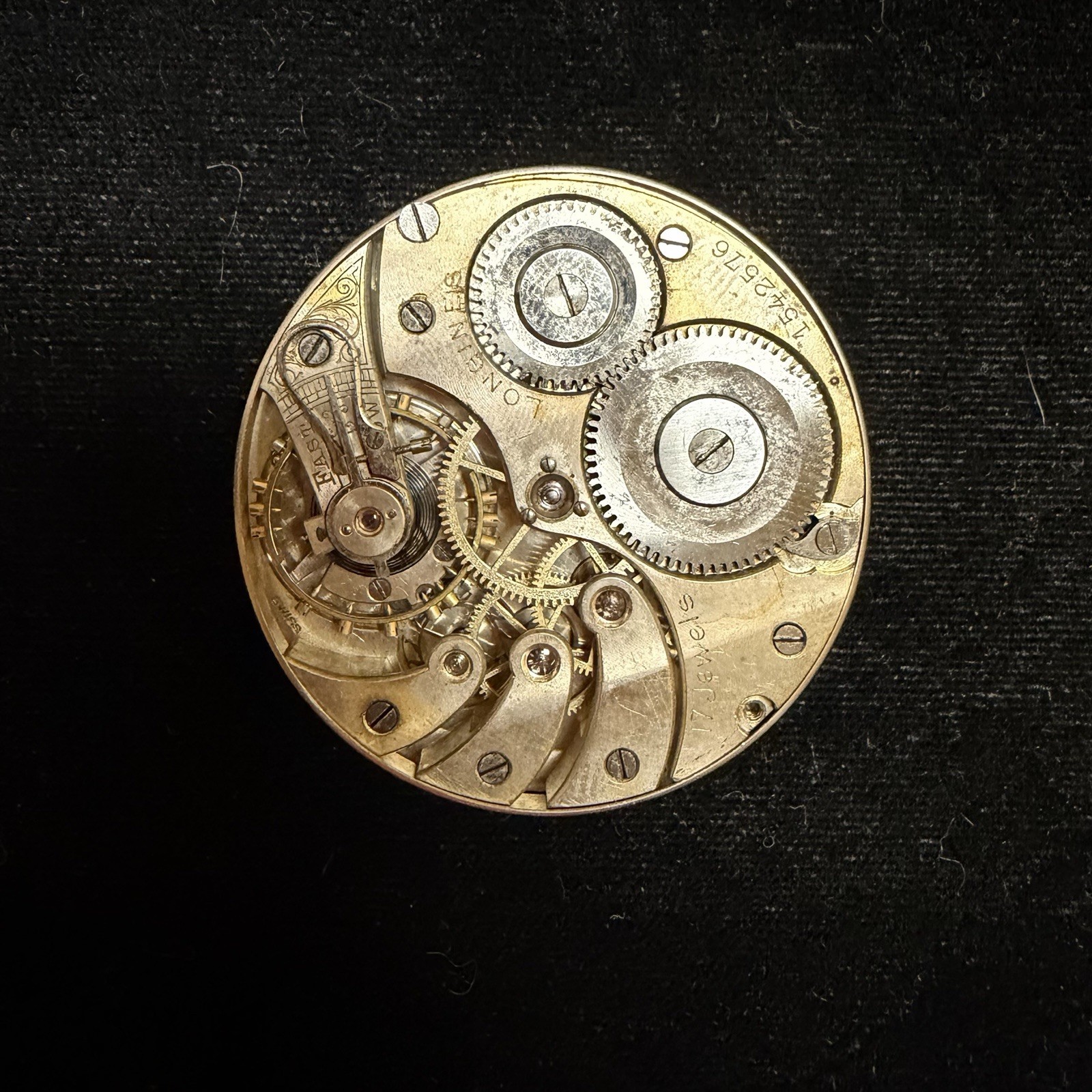 Vintage Longines 17J Pocket Watch Movement & Dial Filigree Parts Or Repair