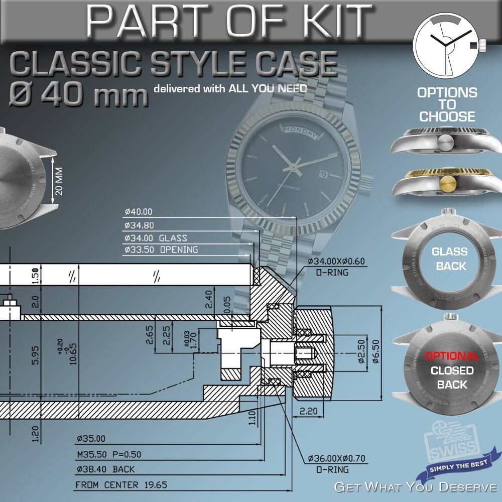 DO IT YOURSELF KIT: CLASSIC CASE Ø 40 MM – FIT ETA 2834 KIT: 6 VARIATIONS