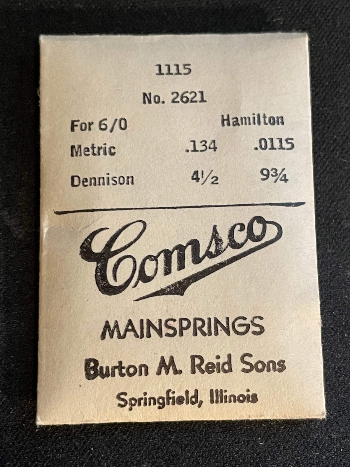 Comsco Mainspring #1115 for Hamilton 6/0s Factory No. 2621 – Steel