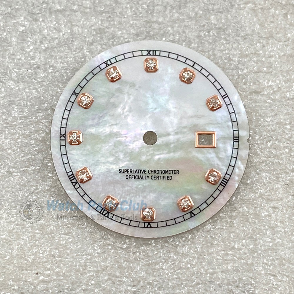 24.5mm Mother Of Pearl Watch Dial Simulated Diamond Markers For NH05 Movement