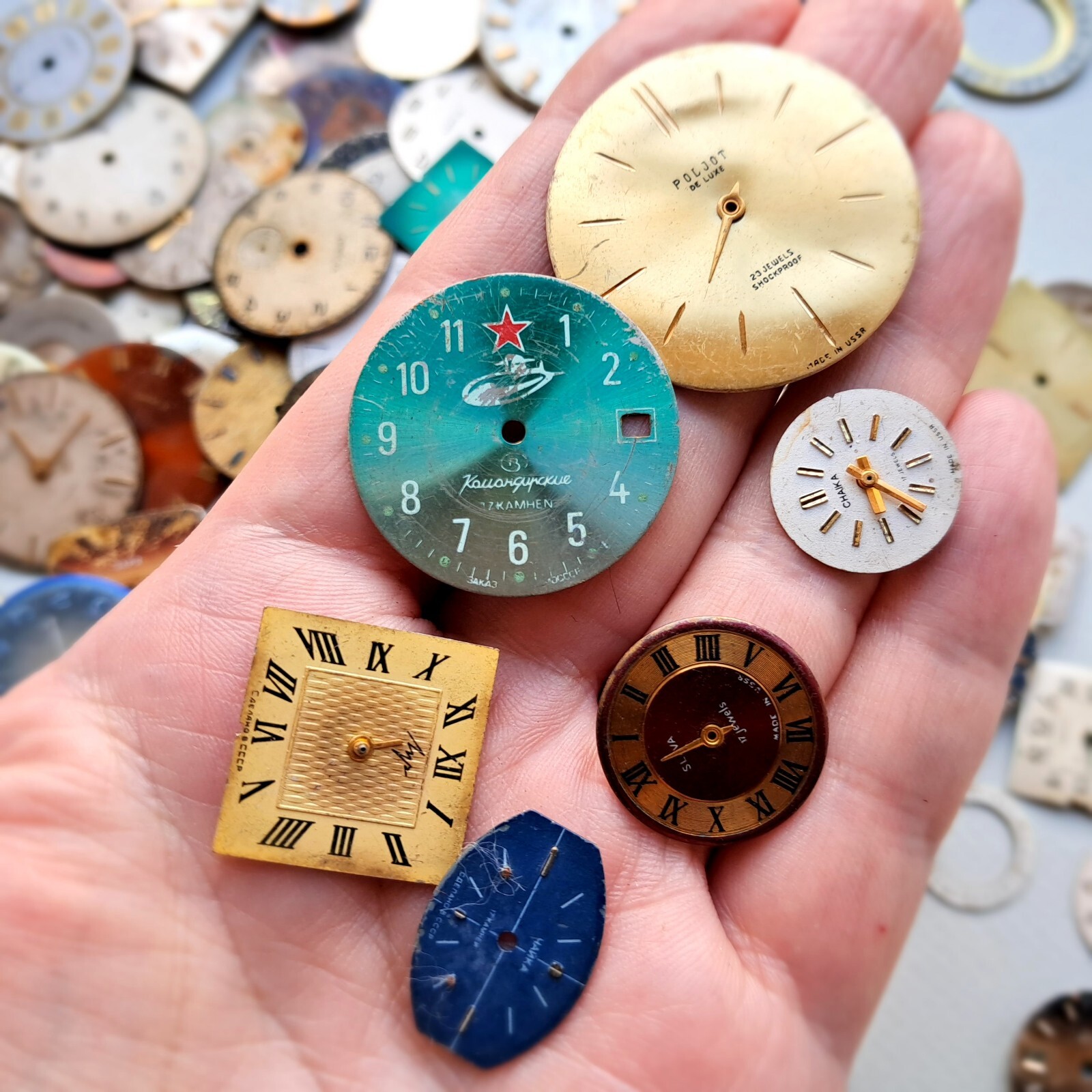 🕰️Vintage Watch Dials Lot 150g – Soviet Mechanical Clock Faces, Steampunk, Art