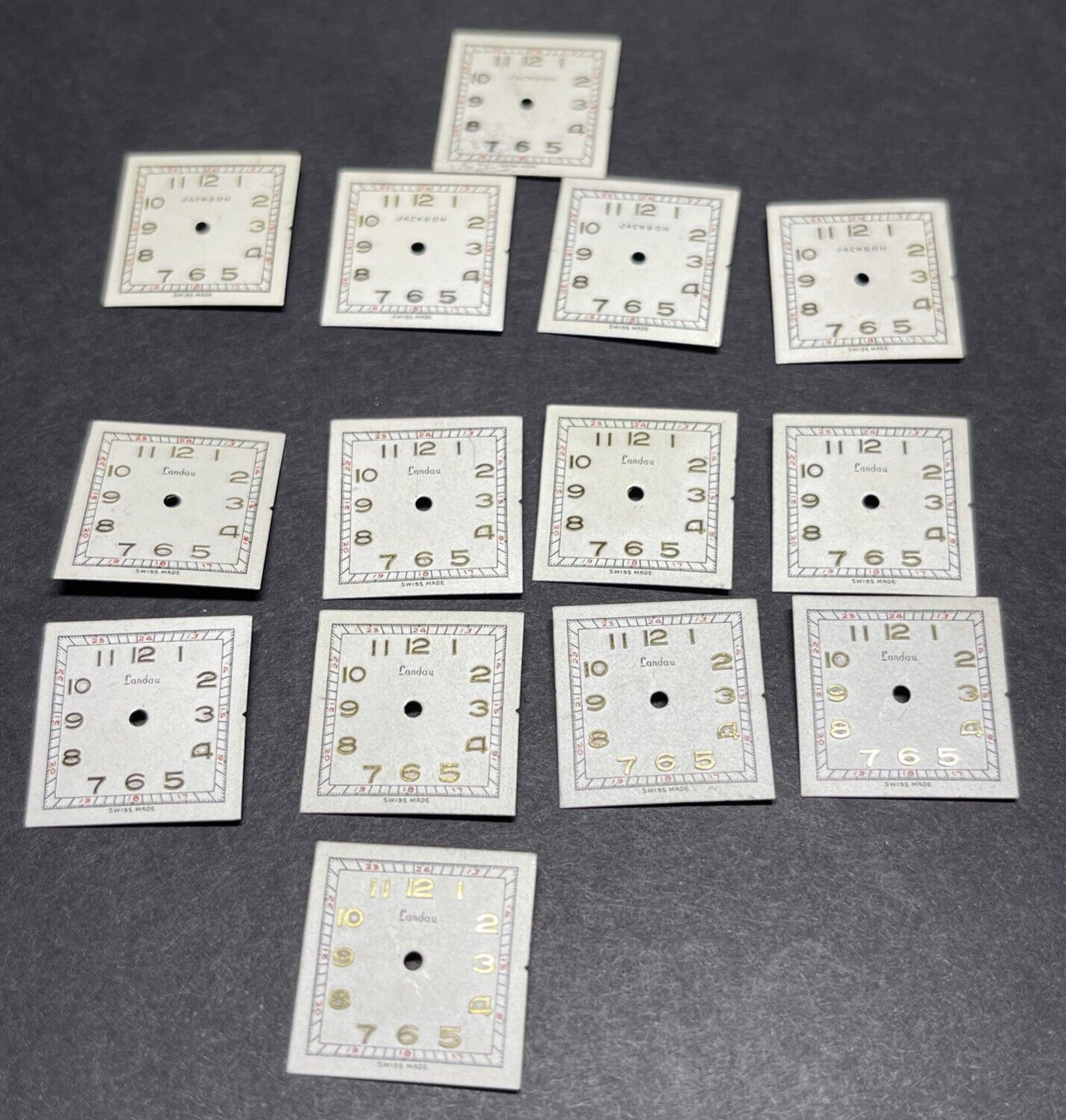 Watch Faces Swiss Made VINTAGE Landau (9) Jackson (5) Gold Letters, Gold Backs