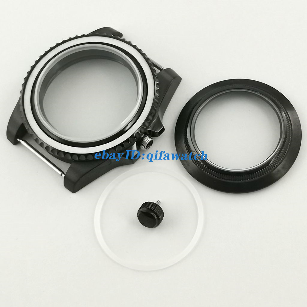 40mm No magnifying glass Black PVD Watch Case ceramic NH35 NH36 NH35A Movement