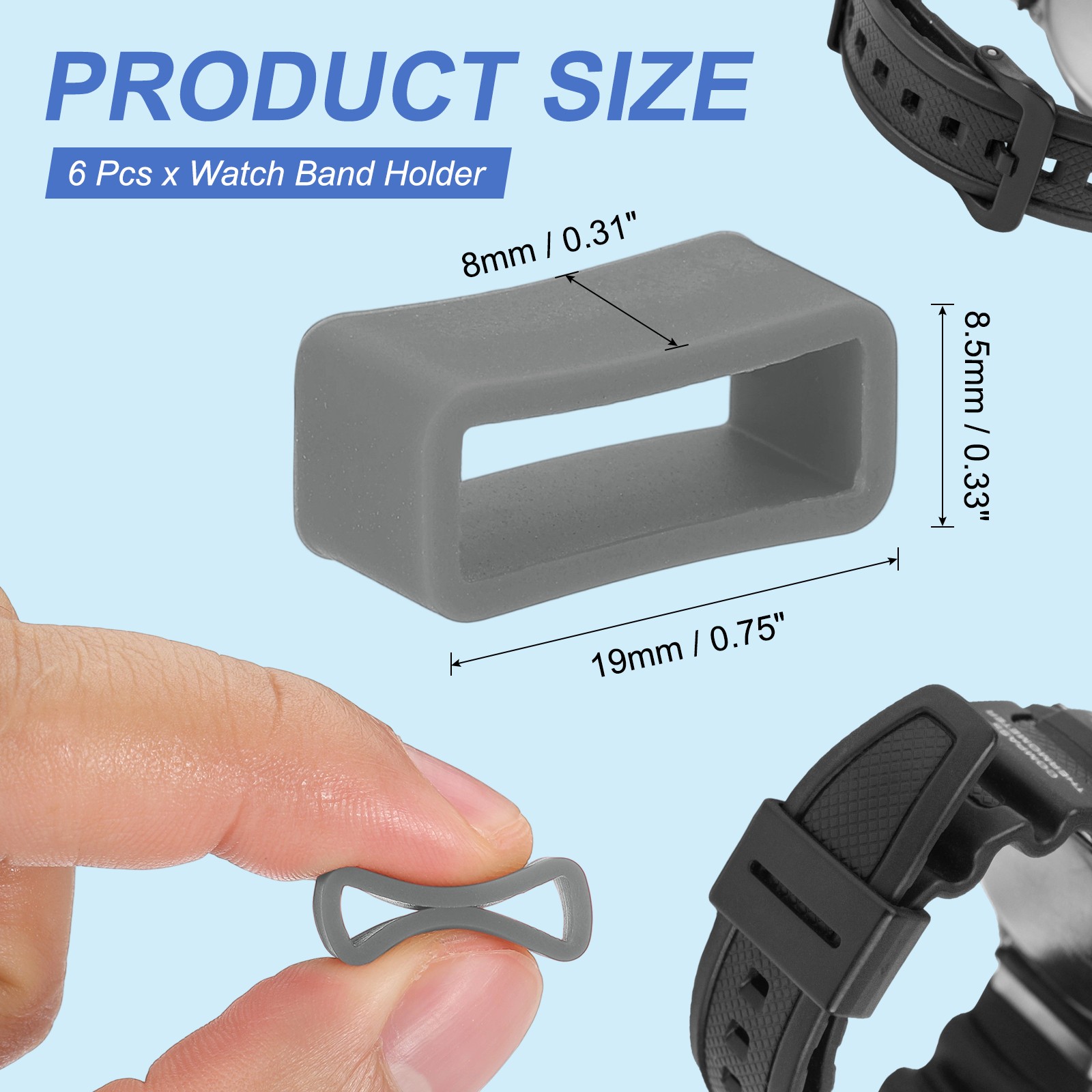 6 Pieces Silicone Watch Band 16mm Grey for [Brand]