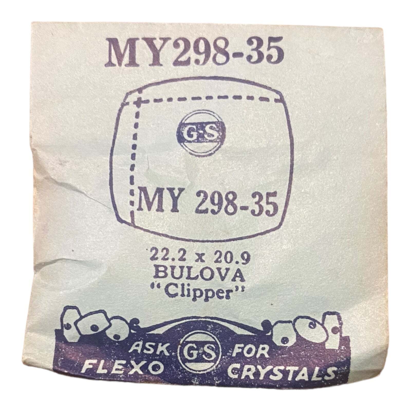 Germanow-Simon Mach (GS) MY298-35 Watch Crystal 22.2×20.9 NOS Part Flexo Bulova