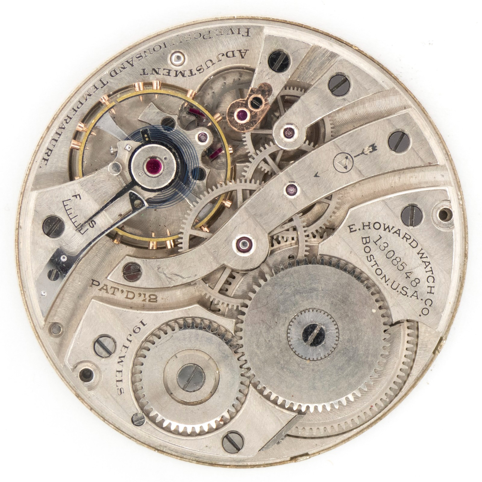 E. Howard Series 6 Model 1912 12-Size 19-Jewel Antique Pocket Watch Movement