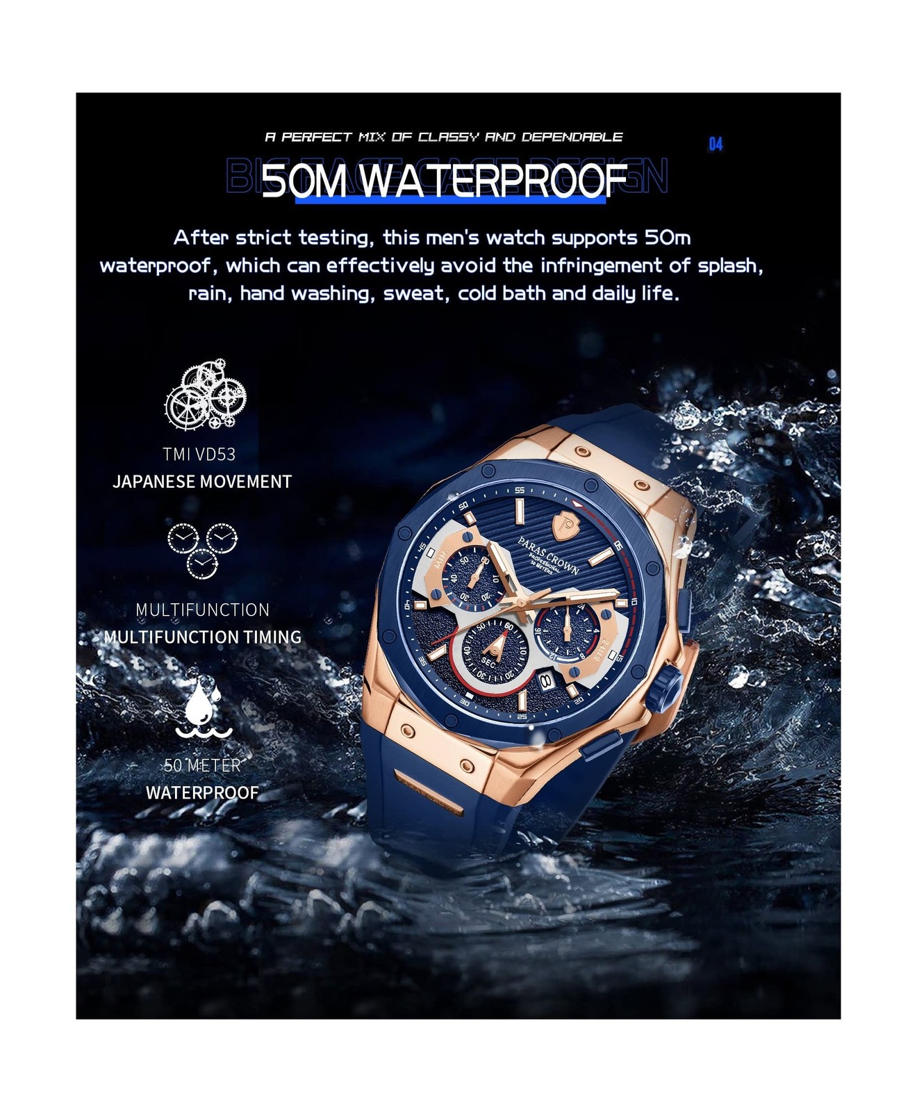 Mens Watches Fashion Luxury Quartz Waterproof Chronograph Wrist Watches for M…