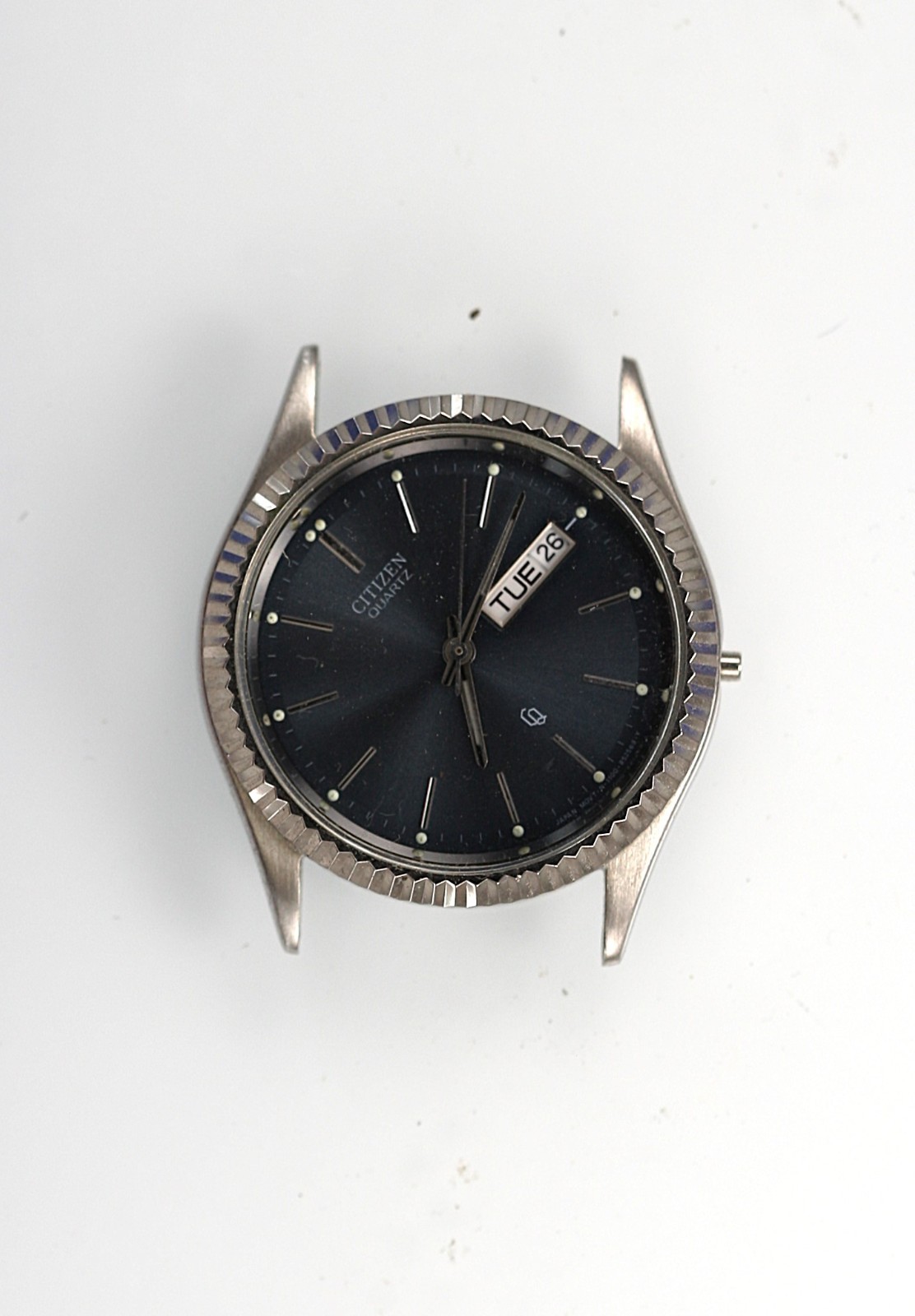 Citizen Watch Men Silver Stainless Steel Blue Day Date WR Battery NON-WORKING
