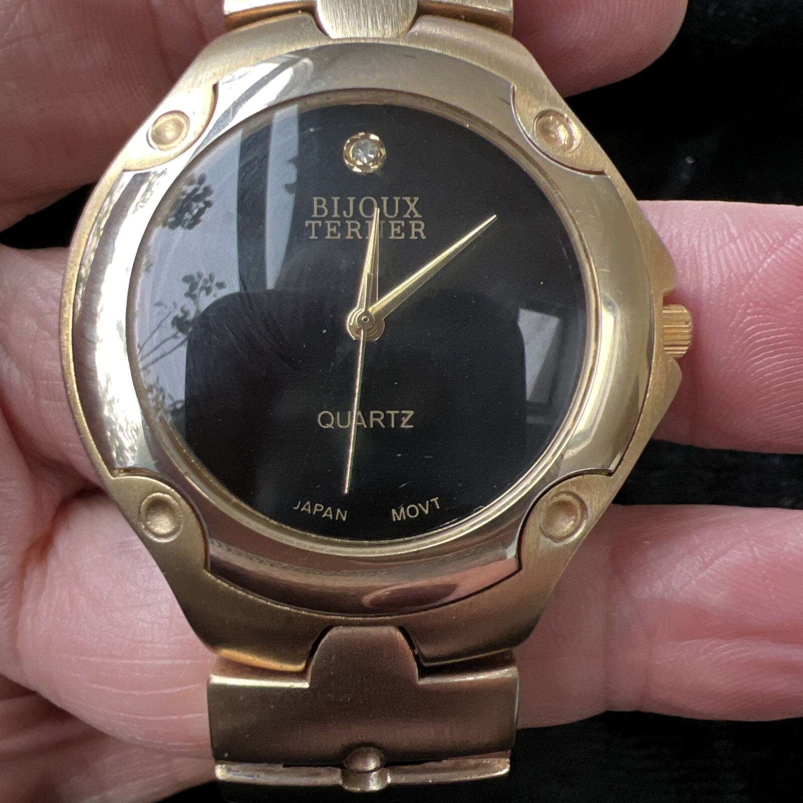 Vintage Bijoux Terner Mens Museum Watch Japan Movement Stainless Black face dial