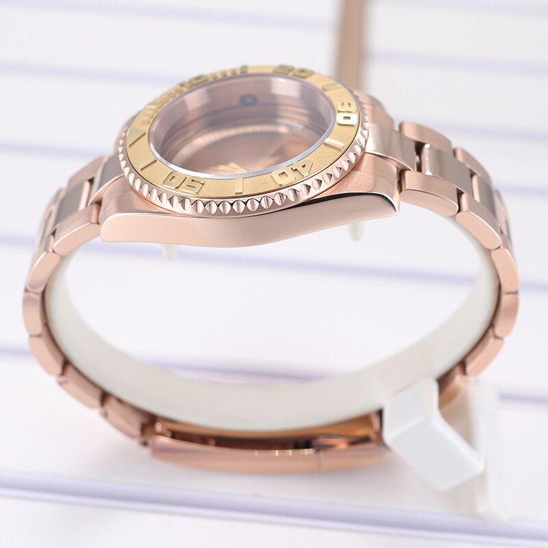 40mm Rose Gold Watch Case Sliding Lock Strap Sapphire Glass For Seiko nh35 YACHT