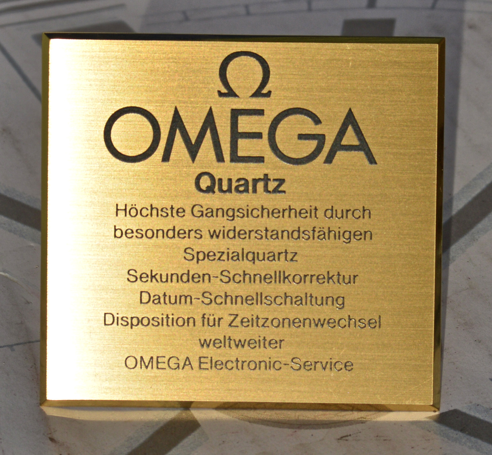Very Rare Vintage Original Showcase Plate for Omega Quartz Watch