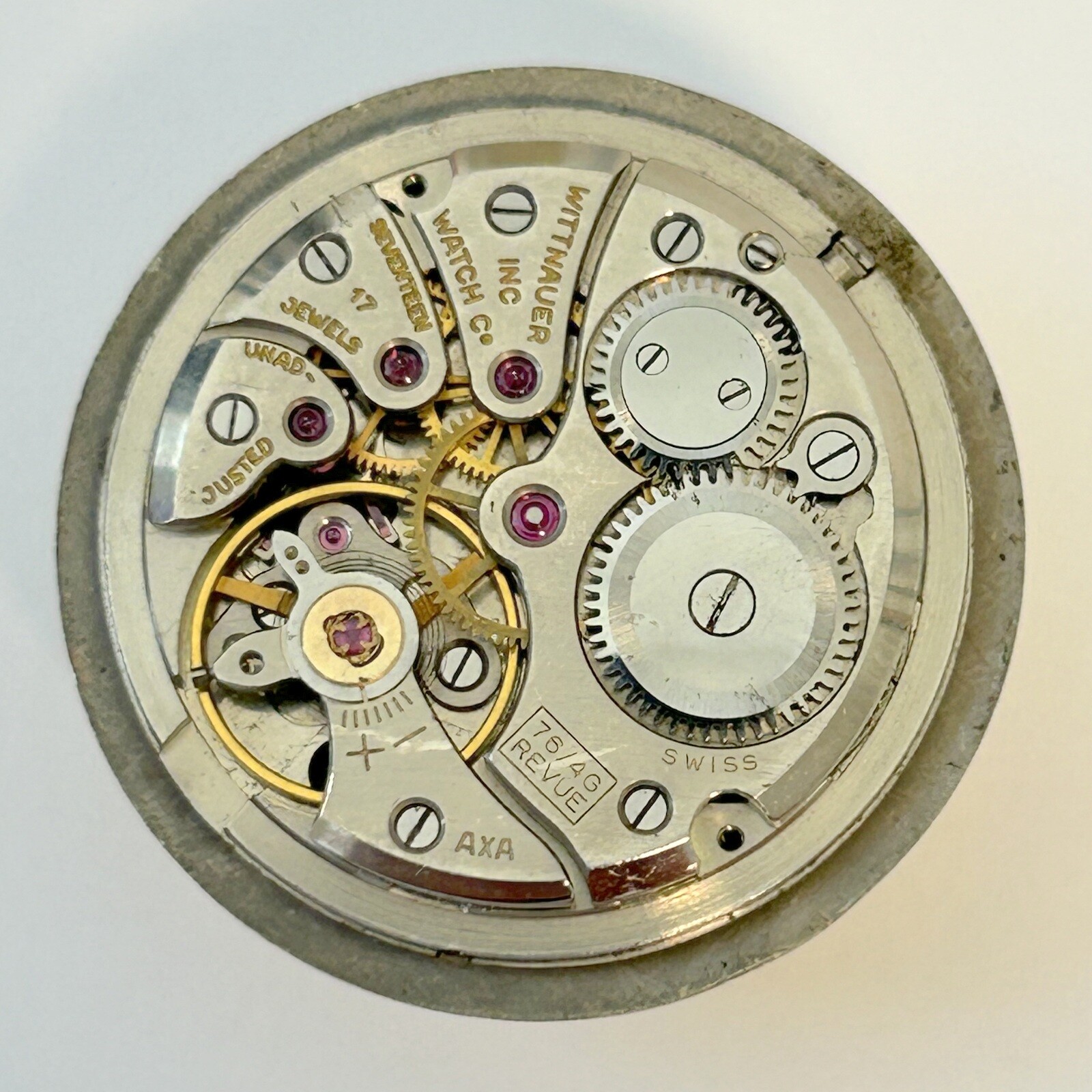 Wittnauer Cal 76/4G Revue Watch Movement For Parts Balance Fork Spring Bridge
