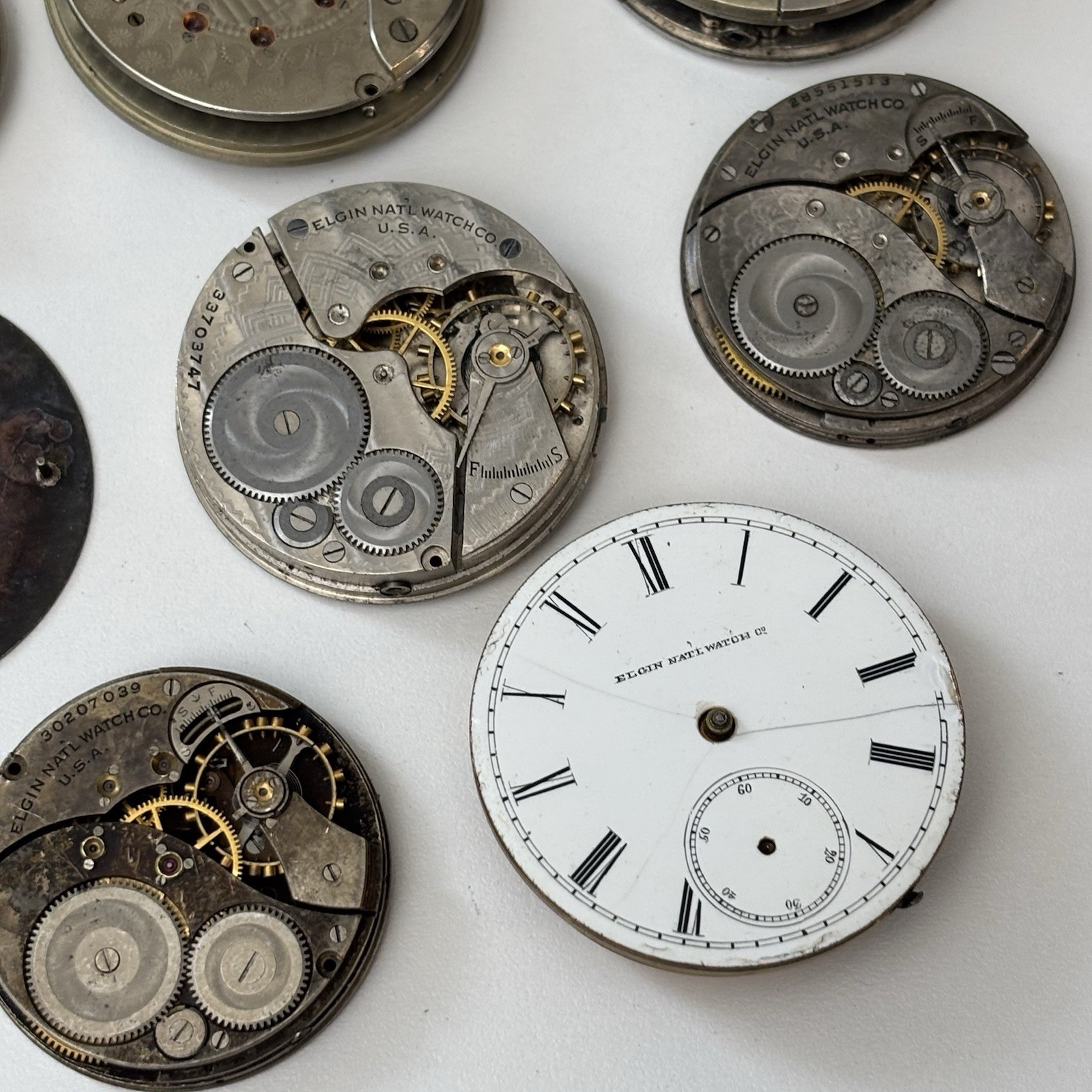 Vintage Elgin Waltham Pocket Watch Estate Repair Parts Bulk Lot Movement Dial