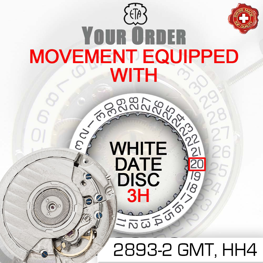 MOVEMENT AUTOMATIC ETA 2893-2 GMT, DECORATED, TOP GRADE GLUCYDUR, HH4 BLUE SCREW