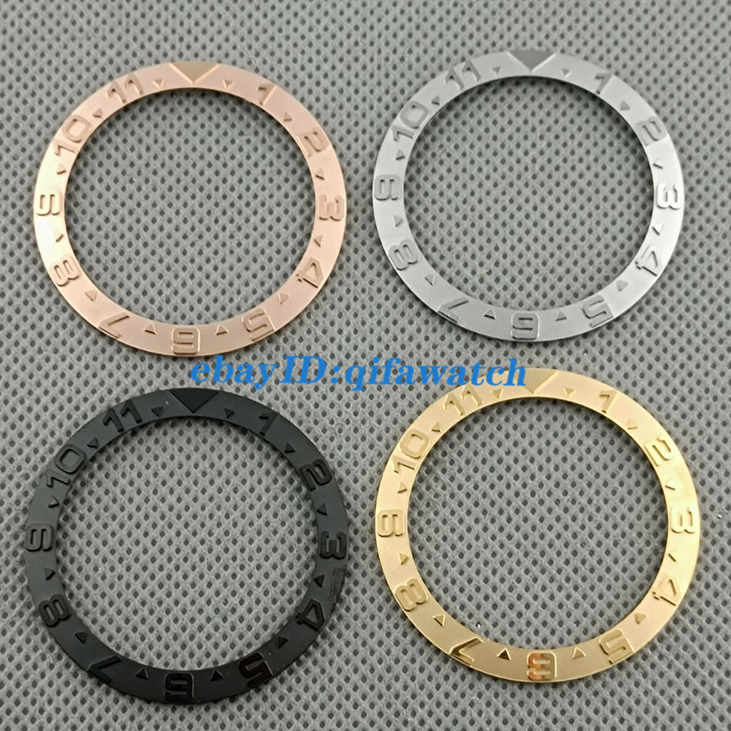 38mm rose gold/Black/silver Stainless steel Bezel Insert for automatic watches