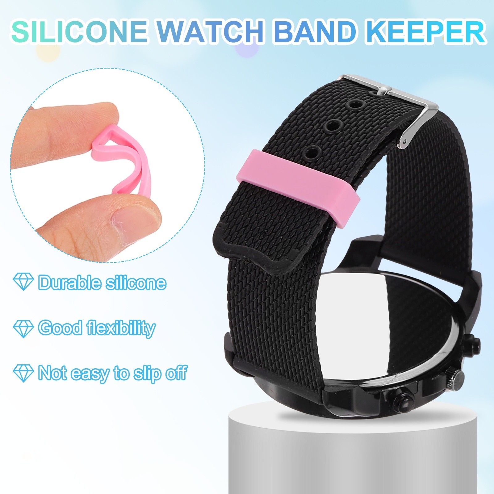 6pcs Watch Band Loop 24mm Silicone Watch Strap Retainer Loop, Dark Pink