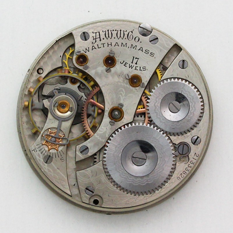 Waltham Grade 625 Model 1908 16 Size Pocket Watch Movement & Enamel Dial ca 1917