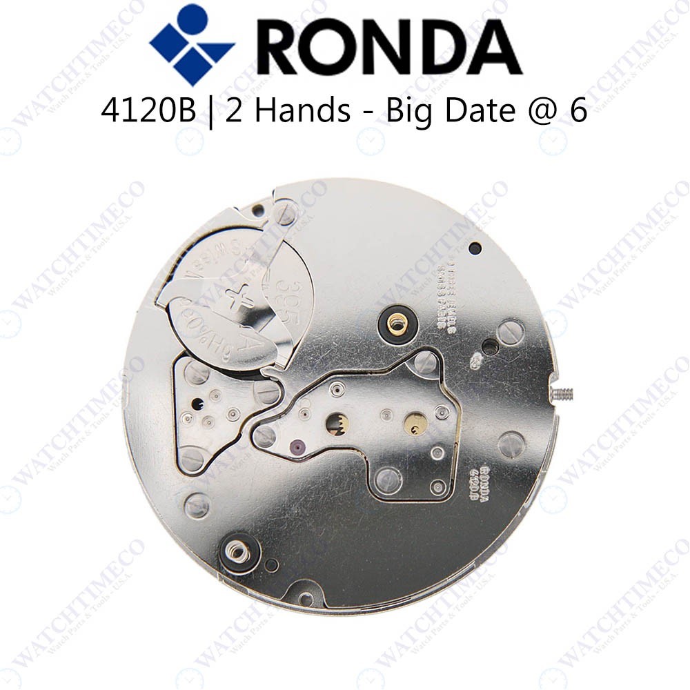 Genuine Ronda 4120B Watch Movement Swiss Parts 2 Hands, Date at 6