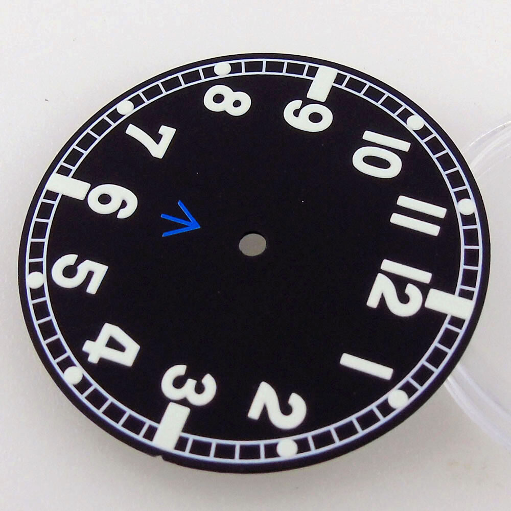 33.5mm Black Watch Dial Luminous Fit Pilot Style NH35 NH36 2824 8215 Movement