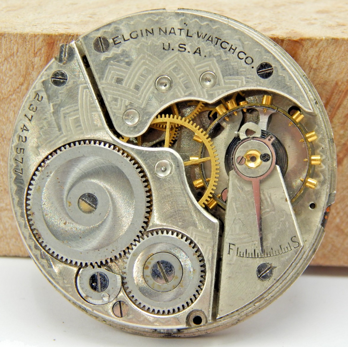 Antique 1921 Elgin 291 16s 7 jewel men’s pocket watch movement with dial & hands