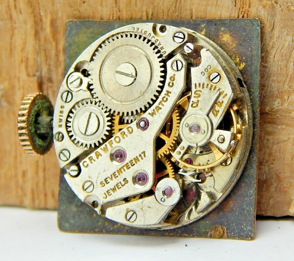 Vintage Crawford 17 jewel men’s wrist watch movement good balance with dial