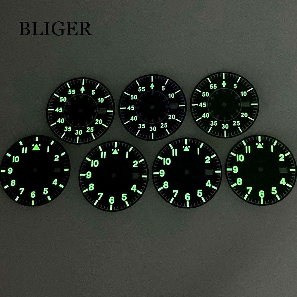 33.6mm Watch Dial Hands Fit For NH35/NH35A Automatic Movement Green Lume Black