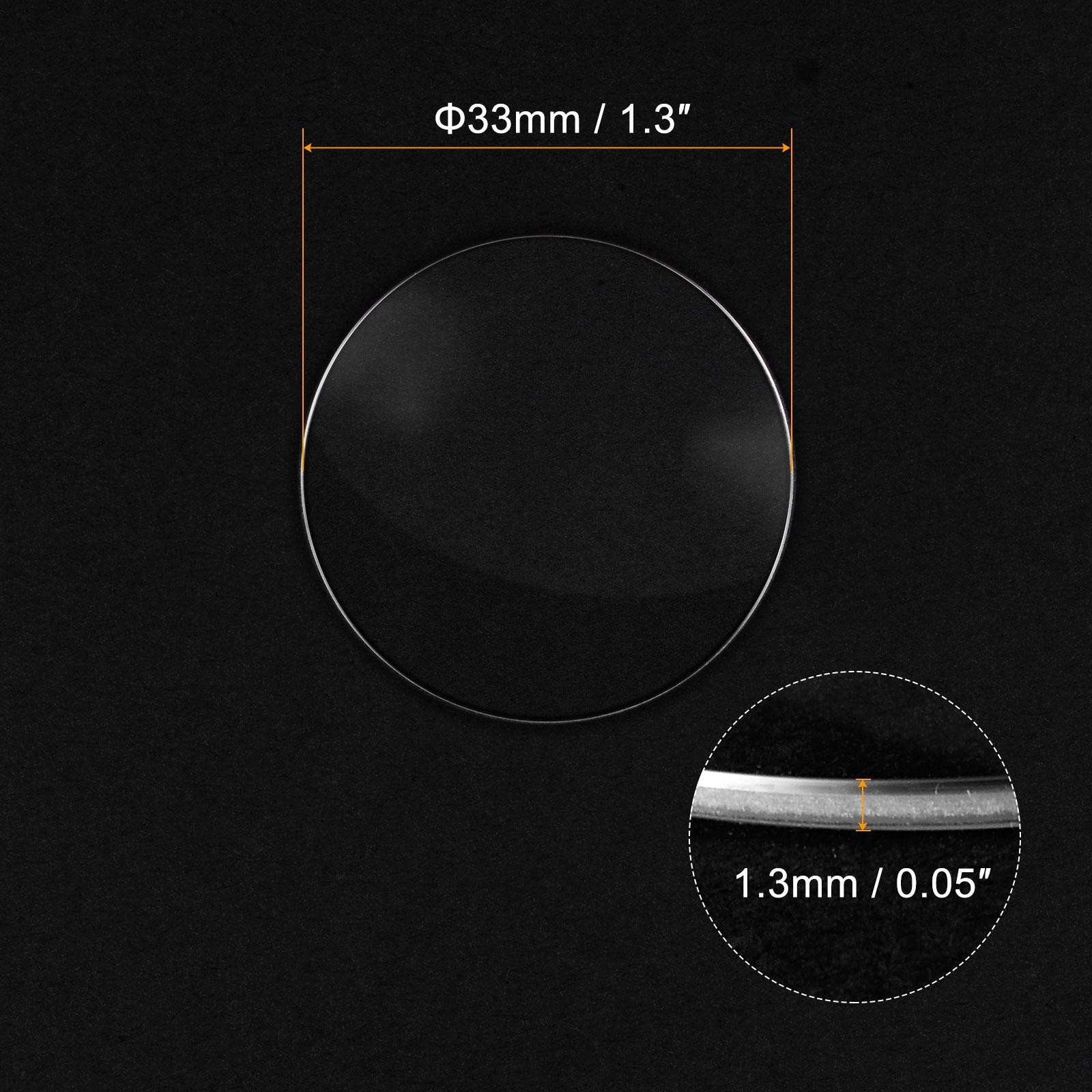 Glass Watch Single Lens Round 33mm Dia 1.3mm Edge Thickness, Transparent