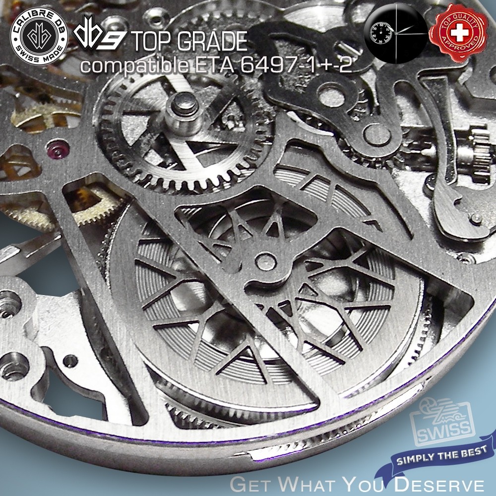 MOVEMENT CALIBRE DB9 RHODIUM SKELETON compat. ETA 6497-2 TOP GRADE SWISS MADE