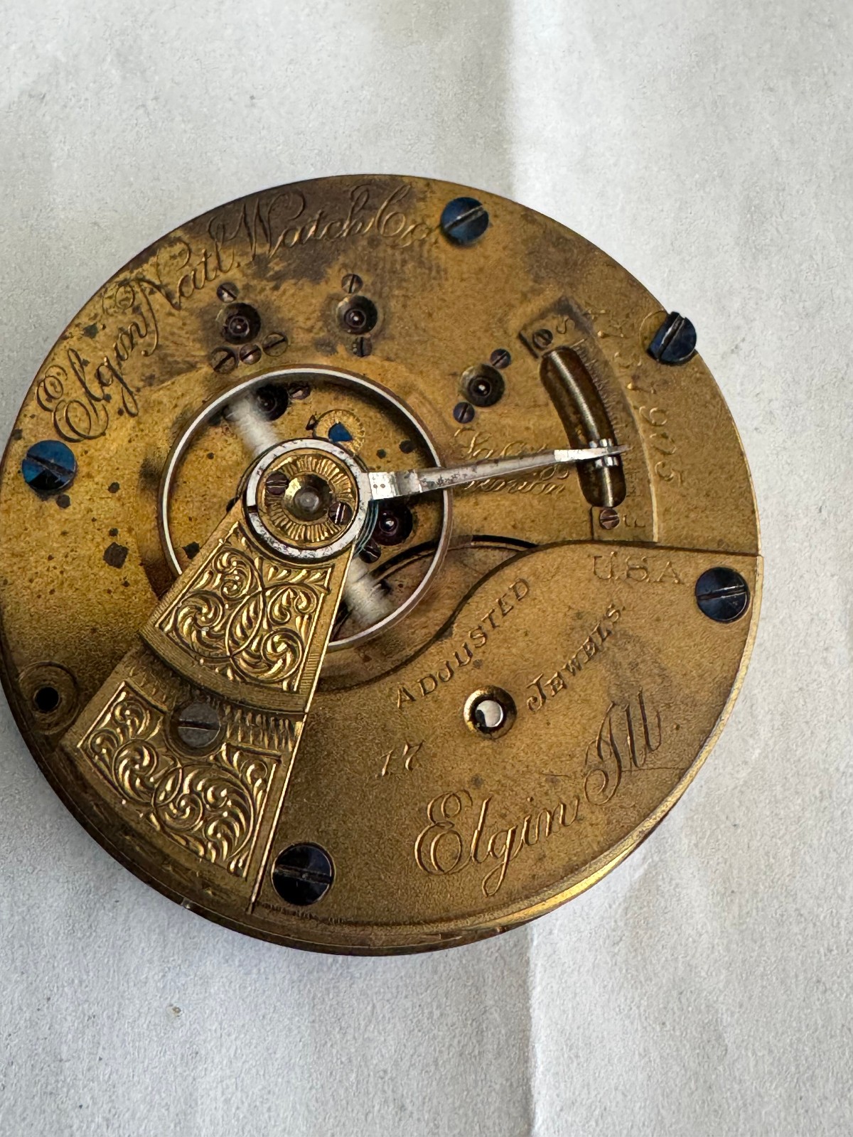 VINTAGE 18 SIZE ELGIN POCKET WATCH MOVEMENT GR. 125 RUNNING GREAT FANCY DIAL