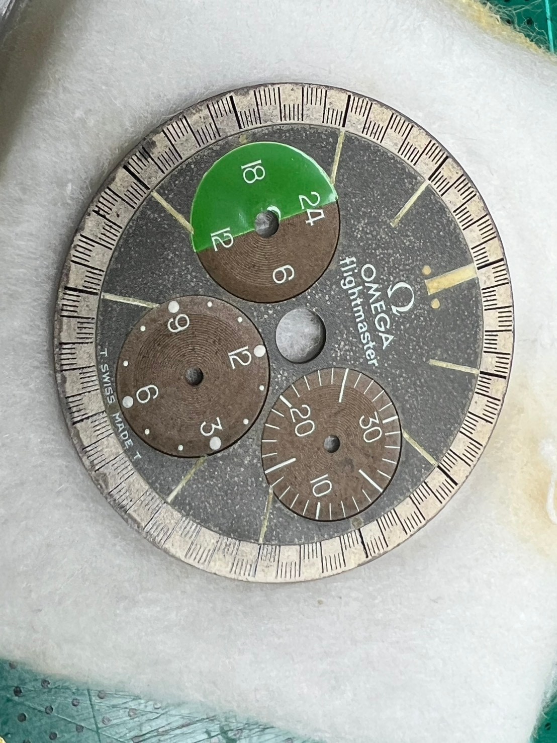 Omega Flightmaster chronograph dial, likely from the late 1960s to early 1970s