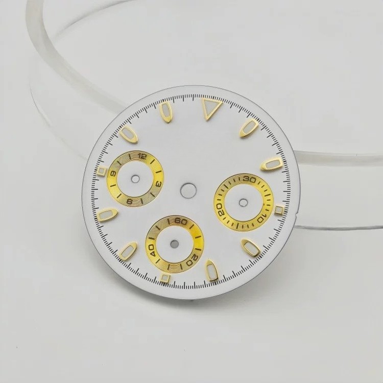 3-Eye Chronograph Dial Lume Gold Sub-Dials Fit Quartz Movement Mod