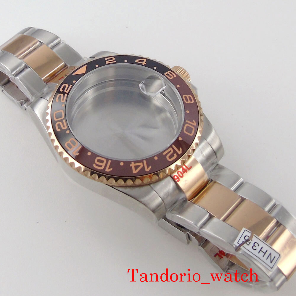 Bliger Watch Case For NH35 NH36 Two Tone Sapphire Glass Unidirectional bezel