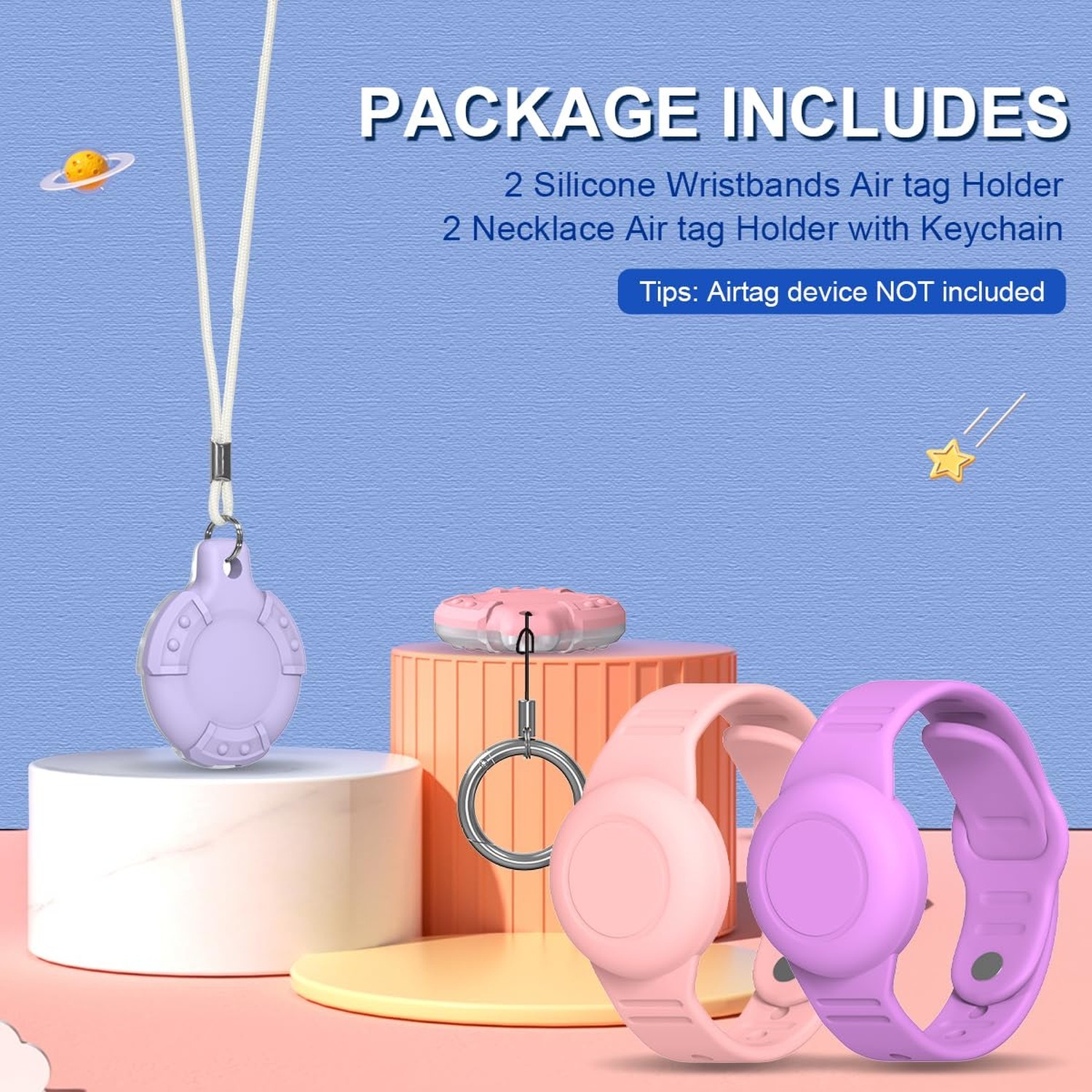 4 Pack for AirTag Bracelet & Air tag Necklace, Soft Silicone Wristband Air Ta…