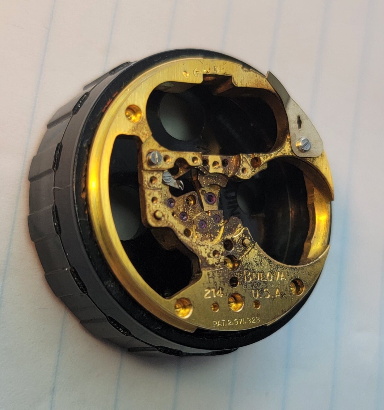 Vintage Bulova Accutron 214 Part 709 Movement Pillar Plate USA N3H 1973