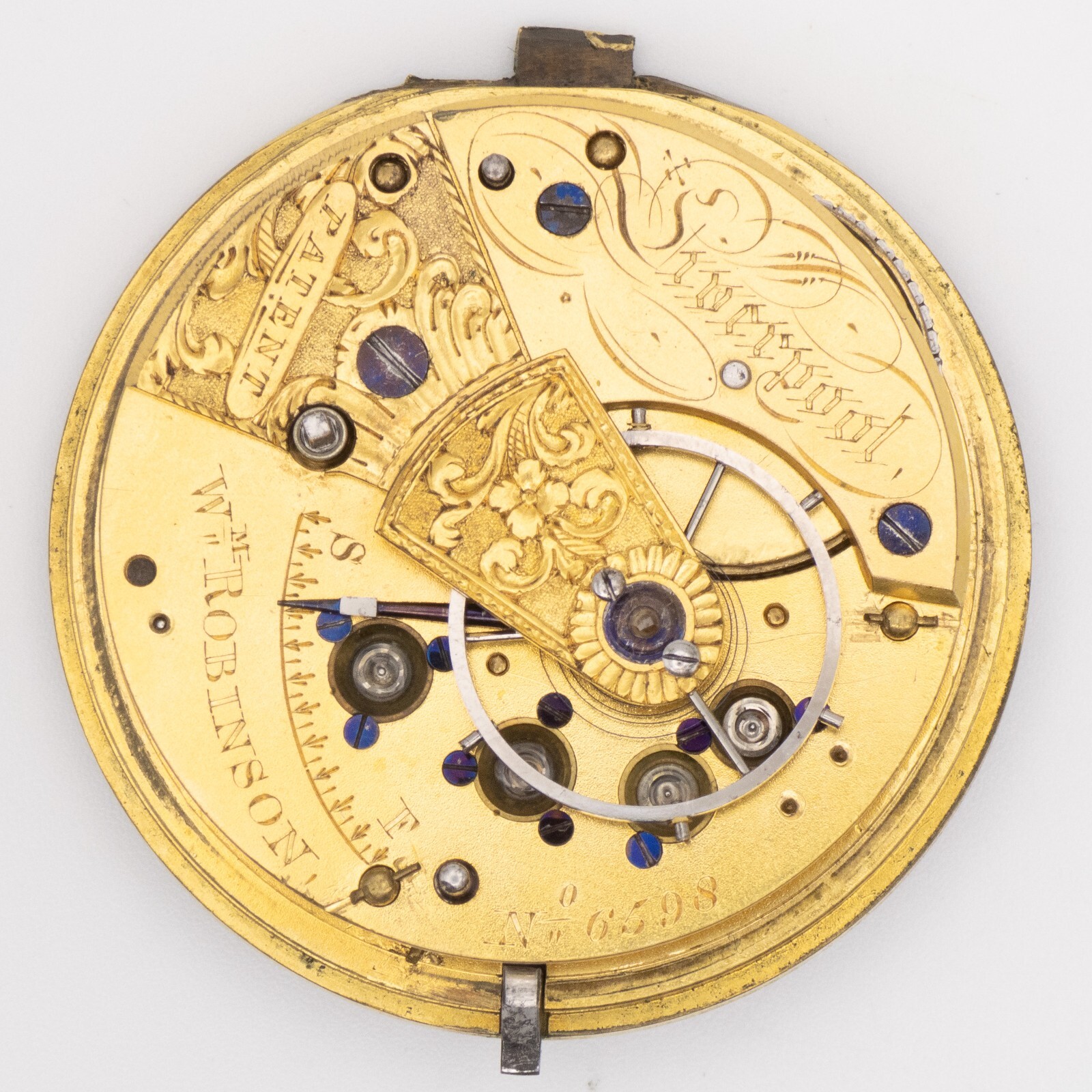 Wm Robinson 43.7 x 13.9 mm Key Wind Fusee Antique Pocket Watch Movement, Runs