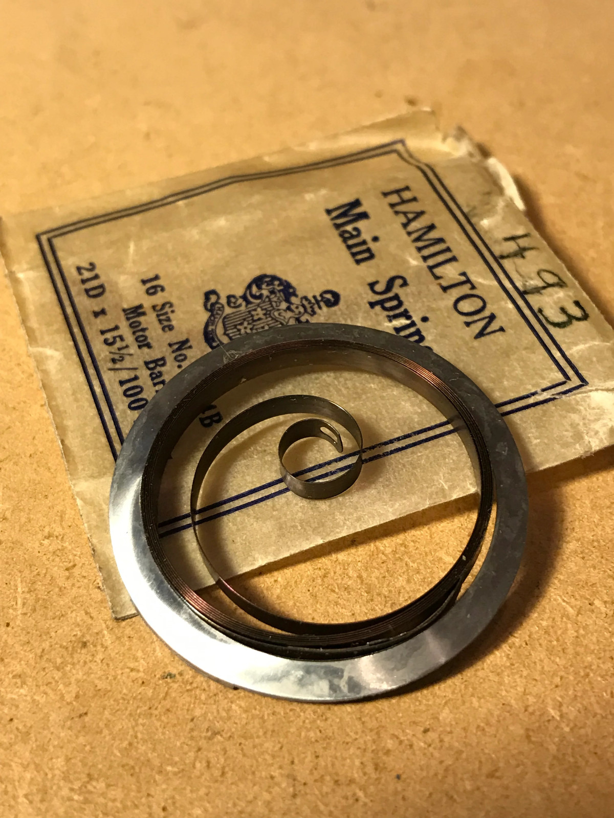 Hamilton 16s Motor Barrel Factory Mainspring Factory No. 534B – Steel