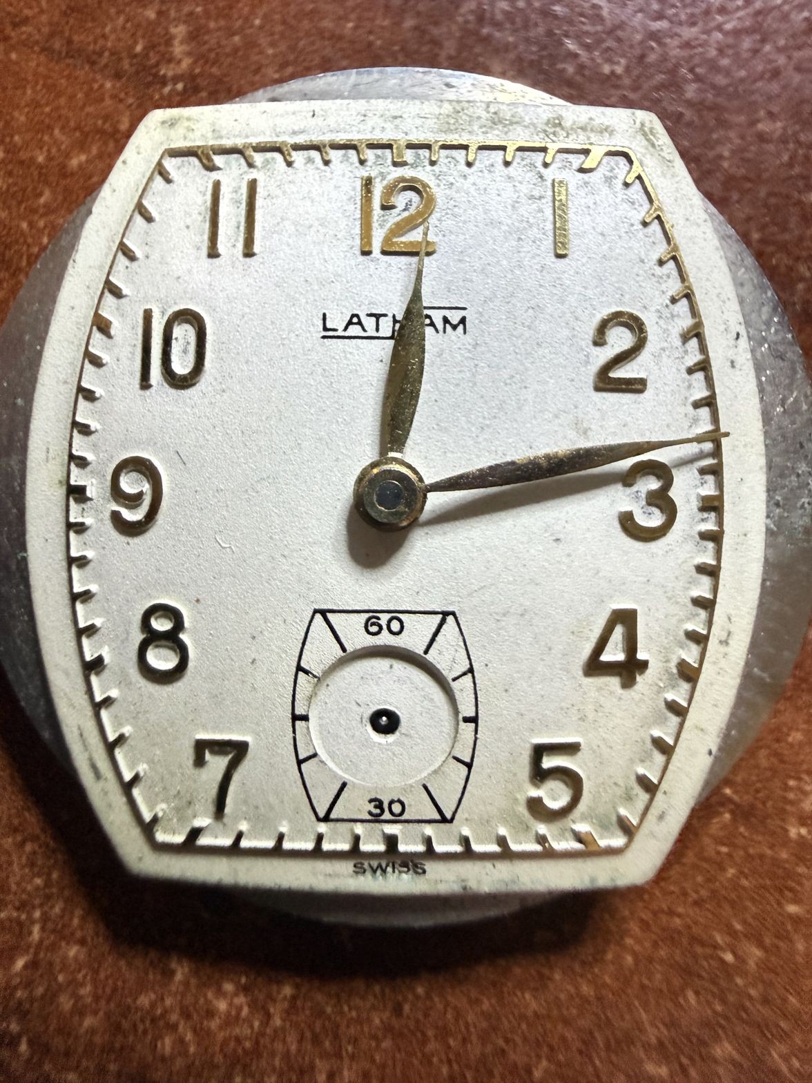 Latham Watch Co 7 Jewel Swiss Movement w Dial Not Running Parts Repair