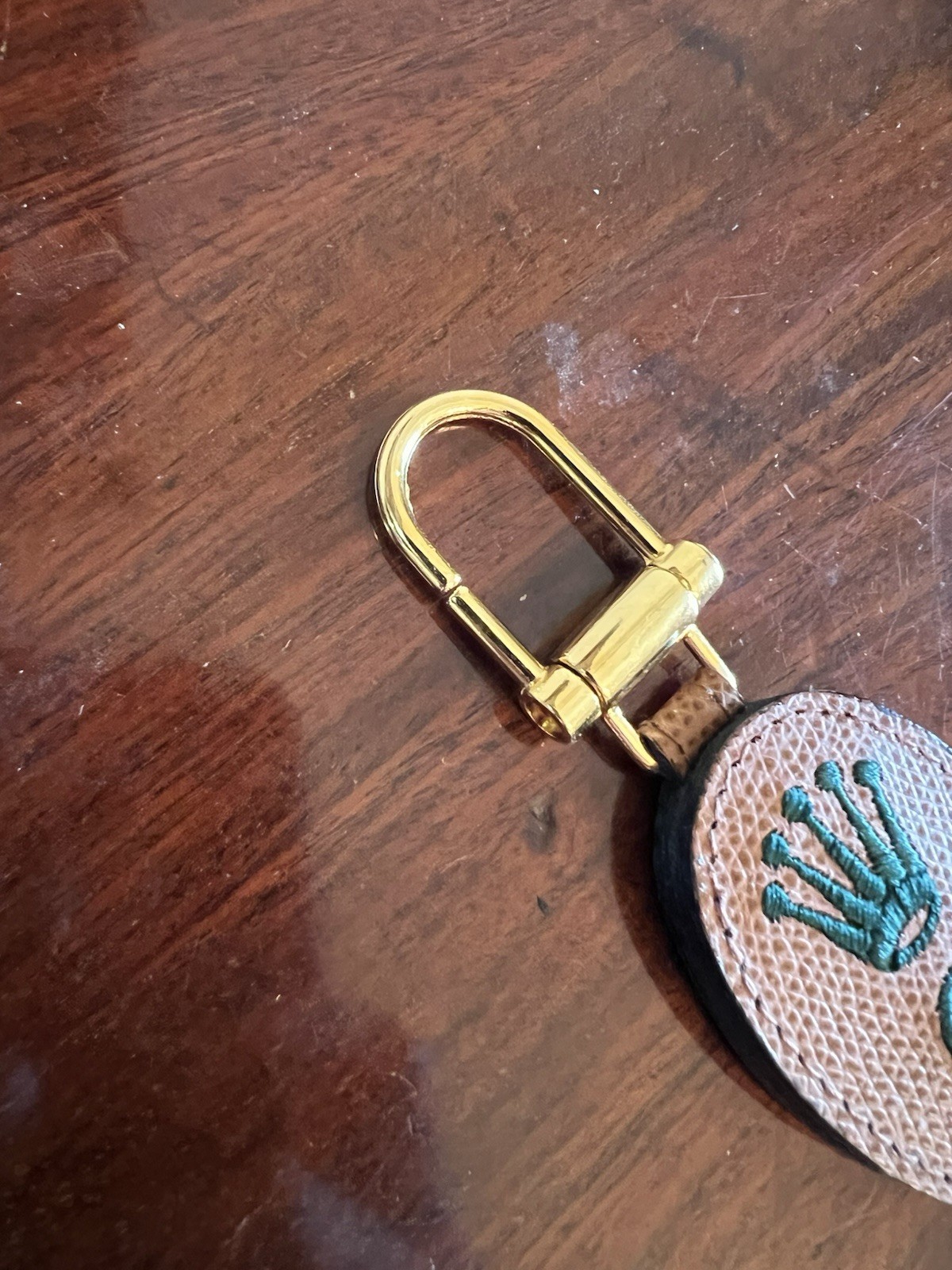 Rolex Swag Vintage Coronet Green Stitched Leather Keychain Key Ring 1990s