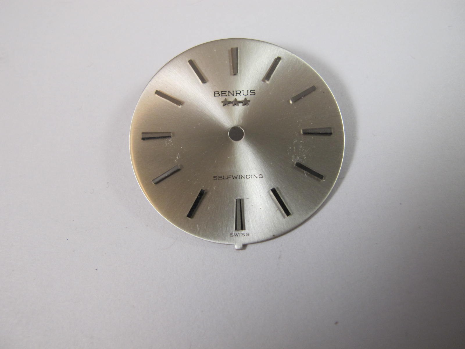 BENRUS BY SINGER MENS 3 STAR SILVER COLOR OLD STOCK WATCH DIAL WITH TAB AT 6