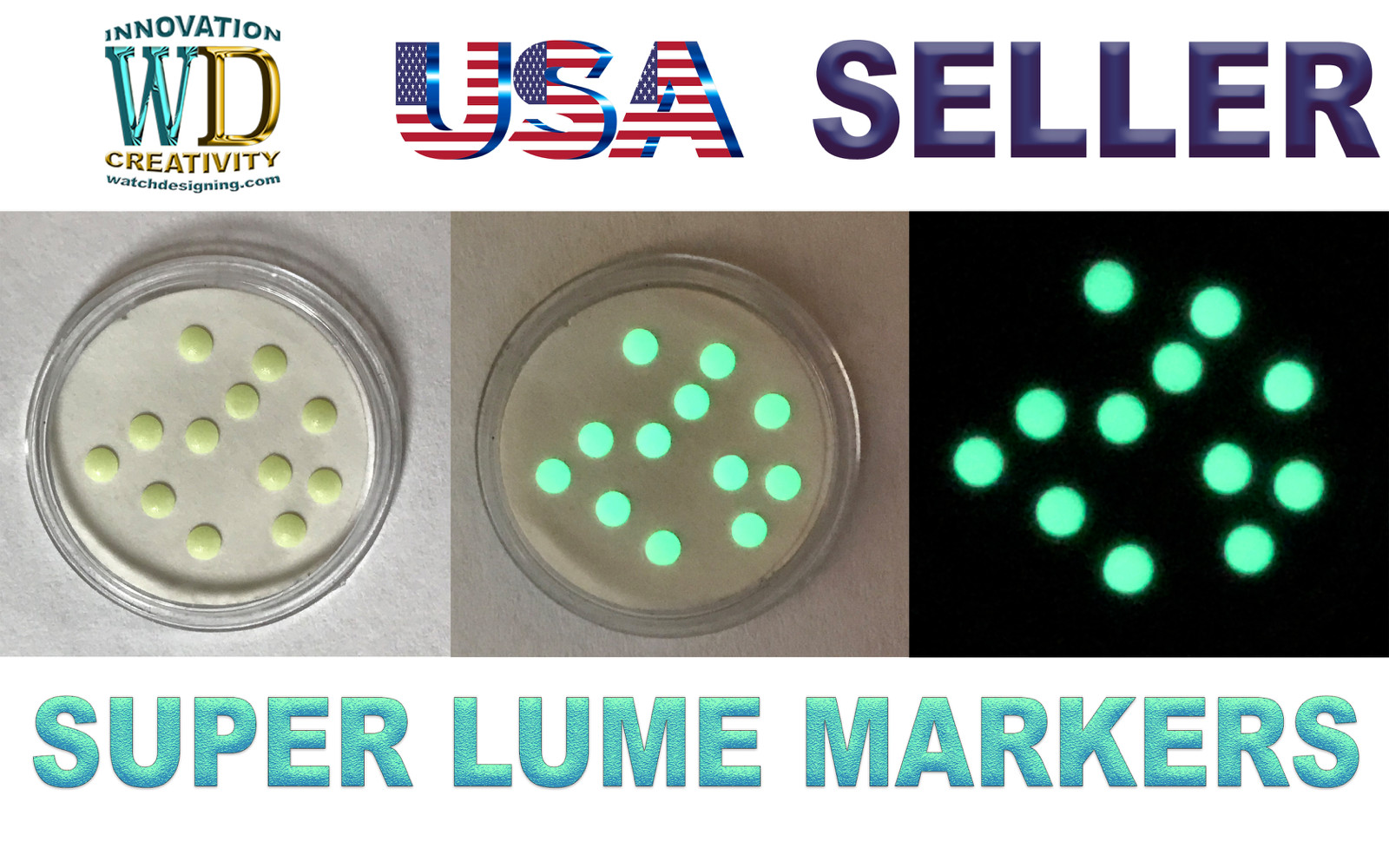 Watch Dial Hour Markers 12 pieces ULTRA Green LUME Round 2.1mm Numerals Dot Bars