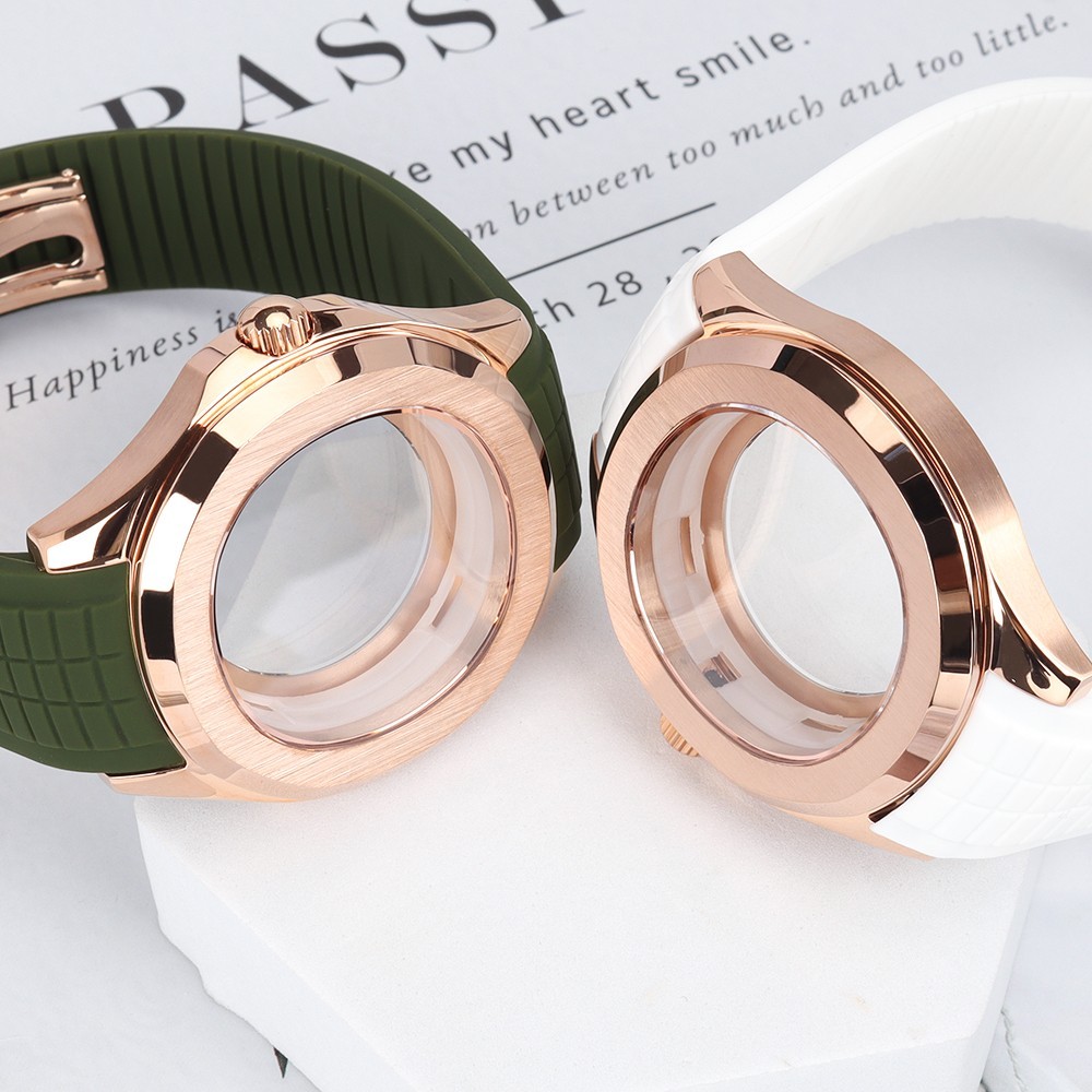 FEIYASHI 45mm Rose Gold Steel NH35 Watch Case Strap Sapphire For Seiko NH35 NH36