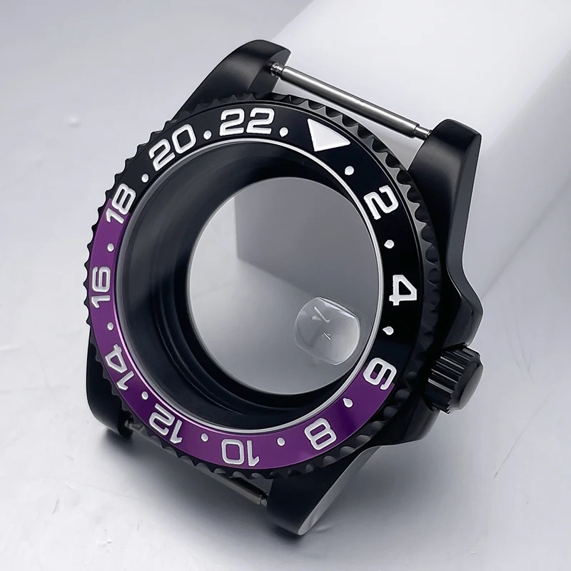 40Mm NH35 Watch Case All Black Sub Style Rubber Strap Sapphire Crystal Stainless