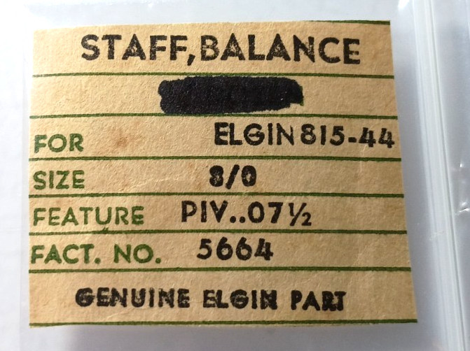 ELGIN 815-44 Balance Staff 8/0 size Pivot 07.5 watch part #5664 (2-pack)